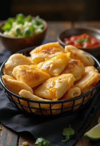 Süzme yoğurt ile servis edilen Peynirli Yeni Meksika Sopaipilla