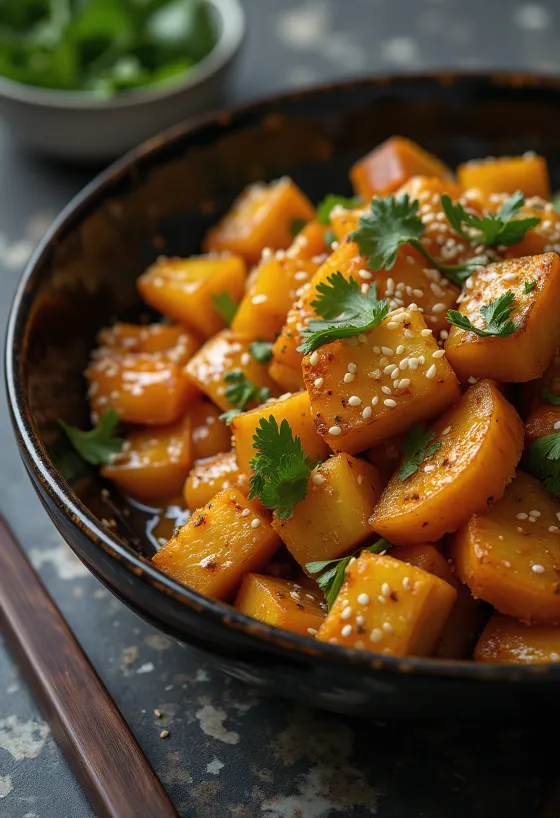 Körili tofu ve balkabağı wok