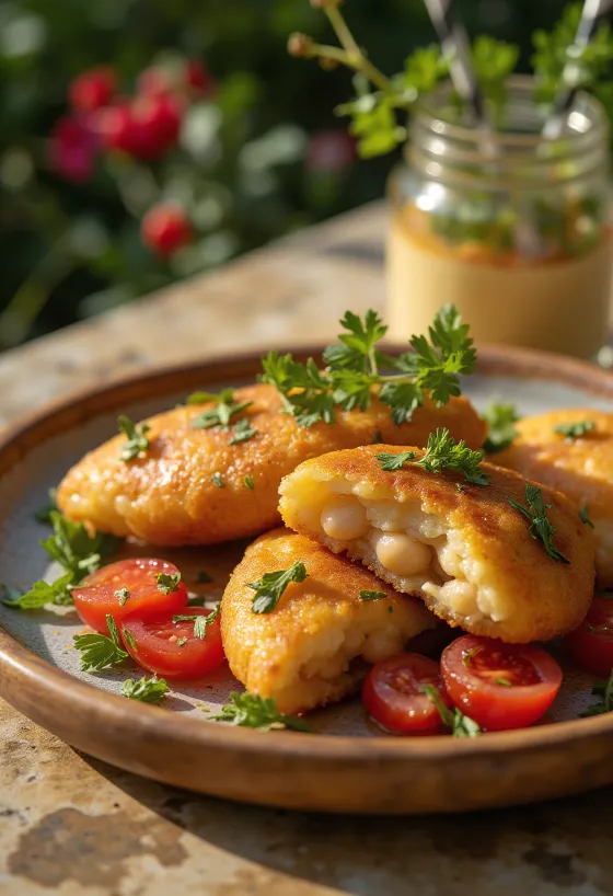 Taze kişnişle süslenmiş Vinaigrette soslu Acarajé