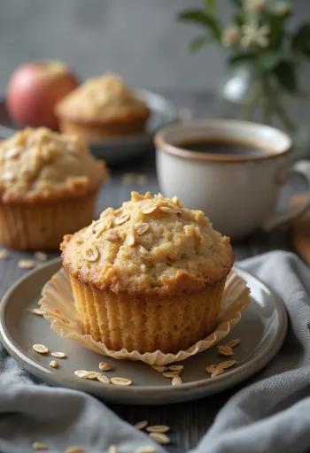 Tabakta sunulan elmalı yulaflı muffin