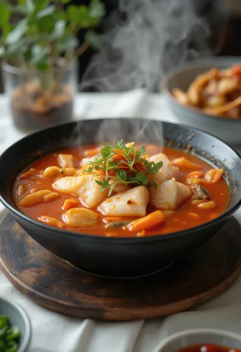 Kkongchi jjigae, kimchi ve balıklı Kore güveç yemeği