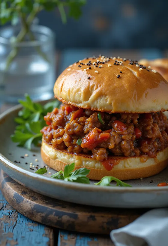 Acı biberle hazırlanmış Sloppy Joe sandviçi, zengin kıymalı dolgusuyla