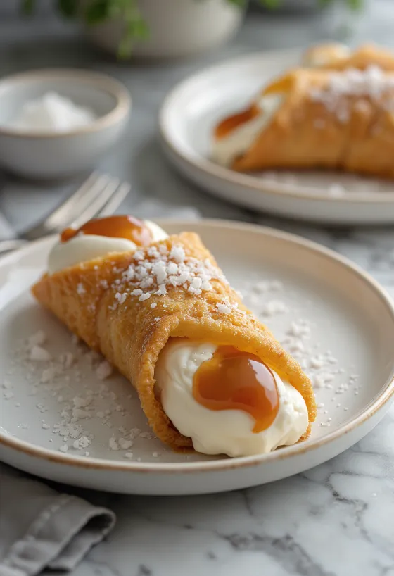 Servis edilmiş tuzlu karamelli cannoli