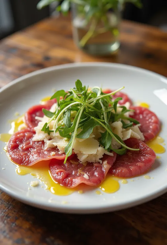 Roka ve parmesanla servis edilen dana carpaccio