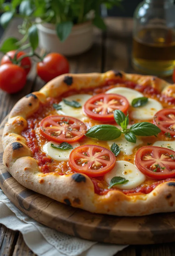 Taze domates, mozzarella ve fesleğenli Caprese pizza