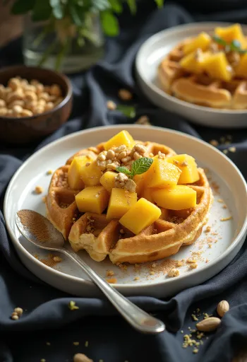 Mango, yer fıstığı ve misket limonu suyu ile Afrika esintili waffle