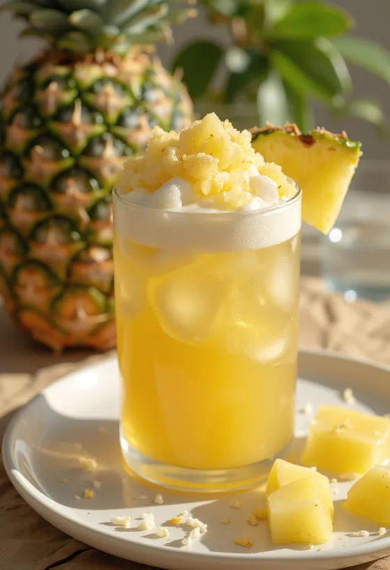 Bardakta servis edilen Ananaslı-Hindistan cevizli cider