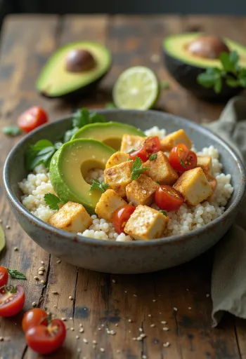 Kinoalı avokadolu limonlu tofu salatası