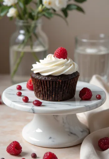 Mascarpone kremalı ahududulu ve çikolatalı cupcake