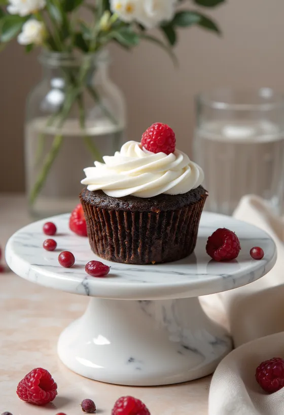 Mascarpone kremalı ahududulu ve çikolatalı cupcake