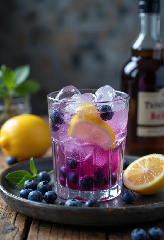 Servis edilmiş naneli yaban mersinli limonata