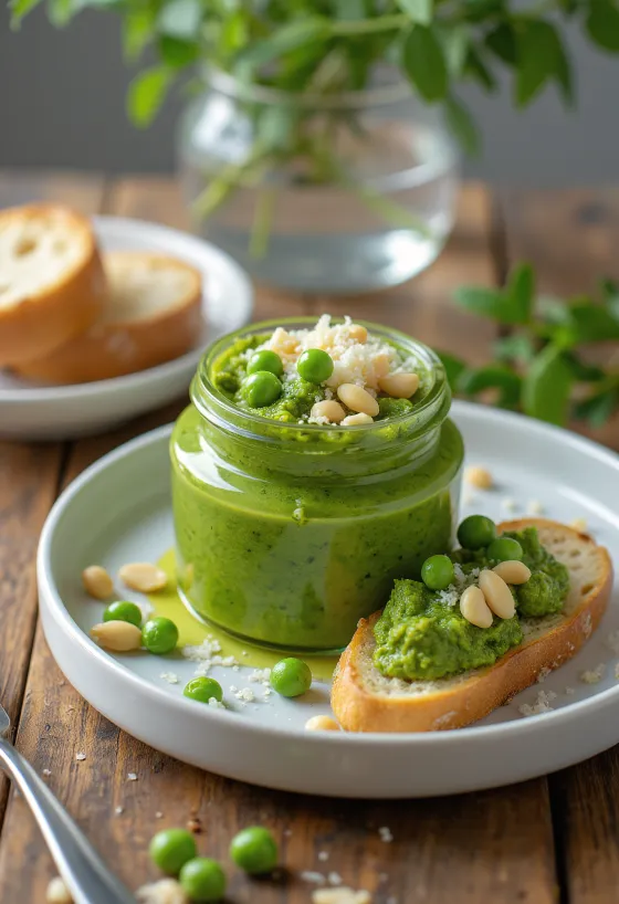 Bezelyeli ve naneli Pesto, taze yeşil sos