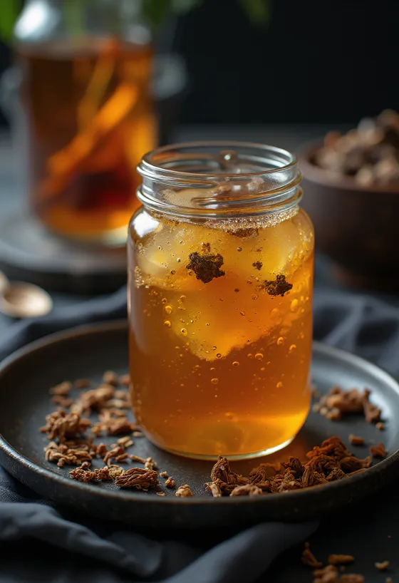 Şişede probiyotik siyah çay kombucha, gazlı içecek servisi