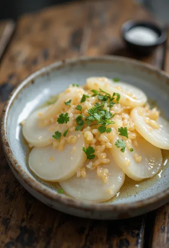 Senmaizuke taze kişniş ile servis edilmiş