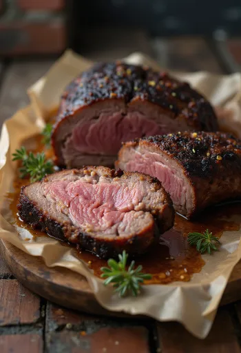 Barbekü sosu ve garnitürlerle ince dilimlenmiş tütsülenmiş dana döş