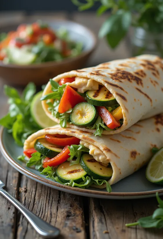 Humus ve roka ile ızgara sebzeli wrap