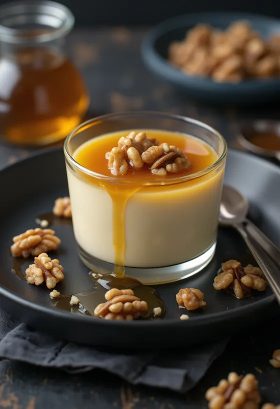 Servis edilmiş ballı panna cotta
