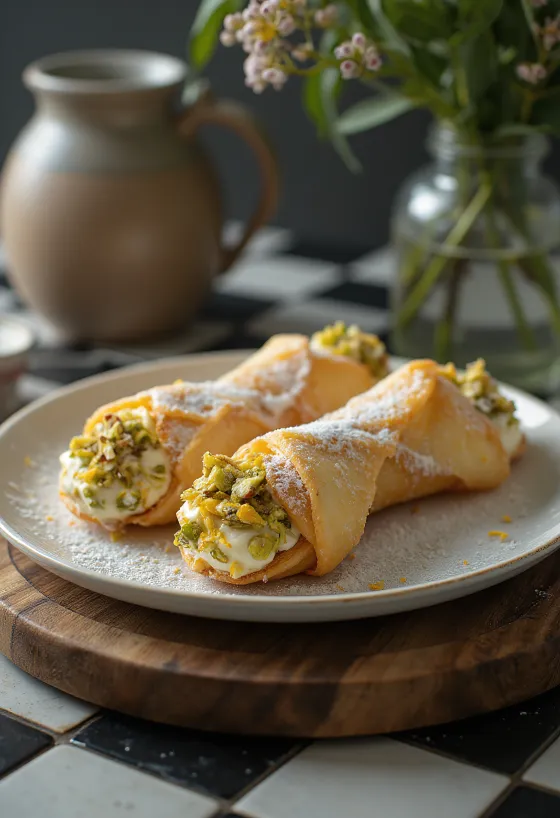 Servis edilmiş Portakallı Antep Fıstıklı Cannoli