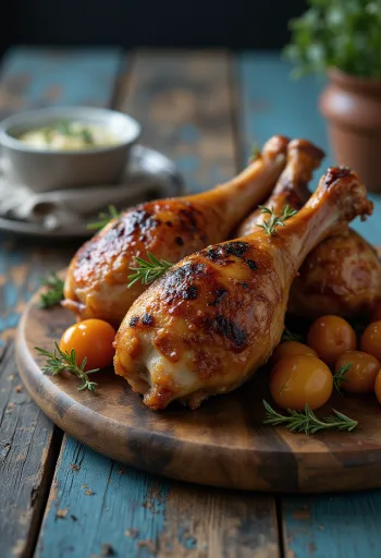 Rustik bir tabakta servis edilen tütsülenmiş hindi butları