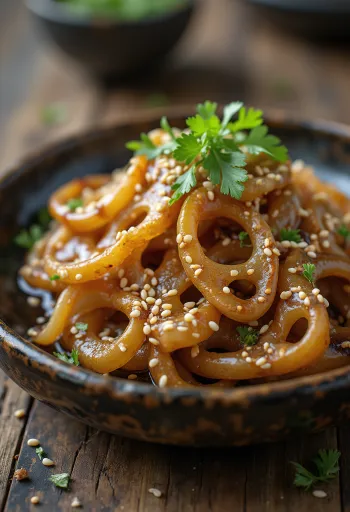 Susam ve soya sosu içinde lotus kökü ile Gomae