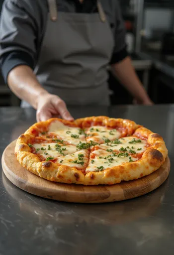 Vegan malzemeli karnabahar pizza tabanı servis edilmiş