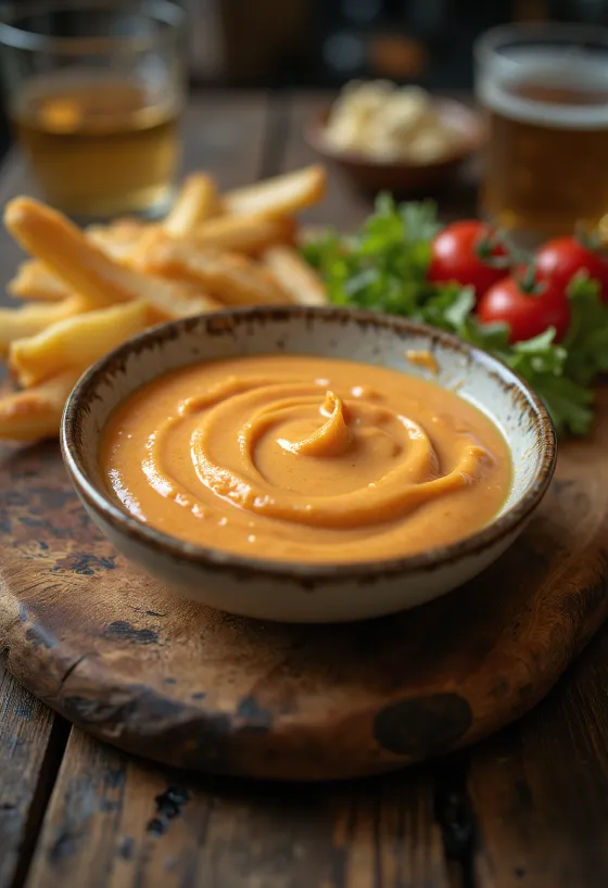 Kızarmış patates ile servis edilen Chipotle mayonez