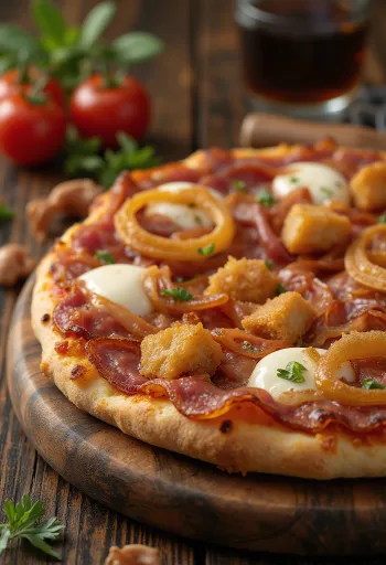 Taze pişmiş pastırmalı pizza