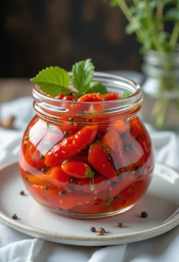 Kavanozda servis edilen pimento biberi turşusu