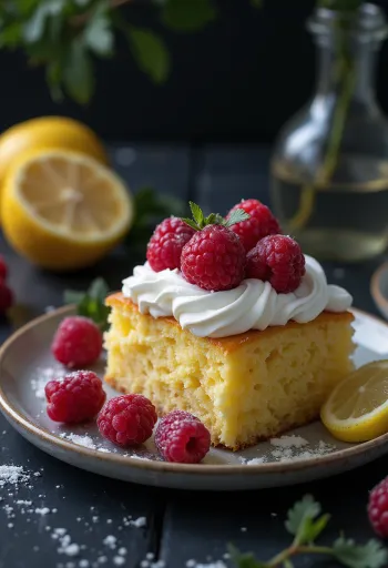 Taze meyvelerle limonlu ahududulu pasta