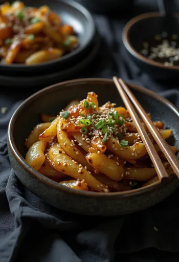 Susam tohumu ile süslenmiş Patatesli Kinpira