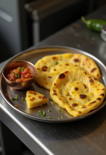 Acı soslu makki ki roti, taze kişnişle servis edilmiş