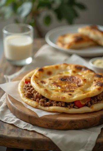 Kıymalı gözleme, çıtır, altın sarısı pide olarak servis edilmiş