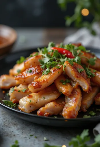 Kişnişle servis edilen ızgara domuz kulağı