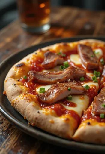 Char Siu domuz etli Çin pizzası servis edilirken