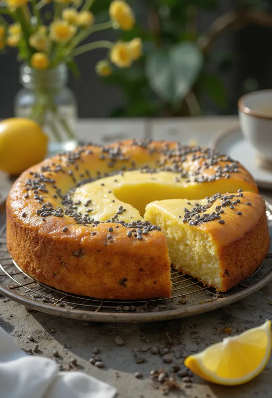 Dilimlenmiş limonlu haşhaşlı pasta