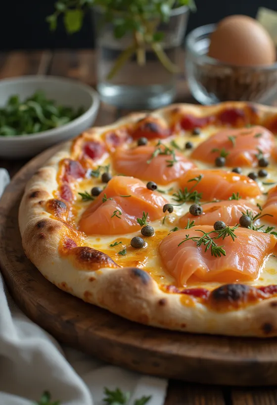 Füme somonlu Danimarka usulü pizza