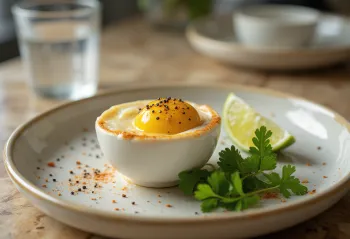 Misket limonu suyu ile servis edilen kişnişli Balut yumurtası