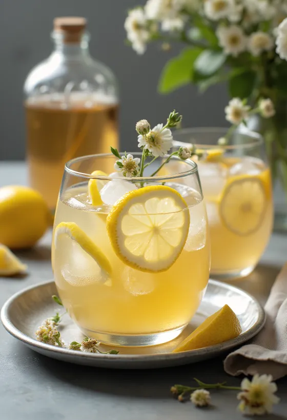 Taze servis edilmiş mürver çiçekli buzlu cider