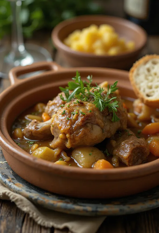 Havuç, kereviz ve gremolata ile servis edilmiş beyaz şaraplı Osso buco