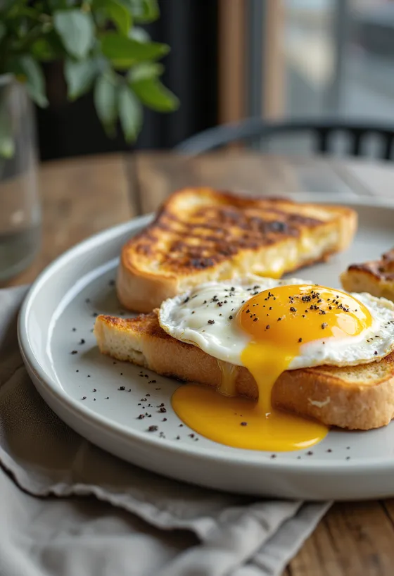Izgara edilmiş, altın rengi ekmekli yumurtalı panini