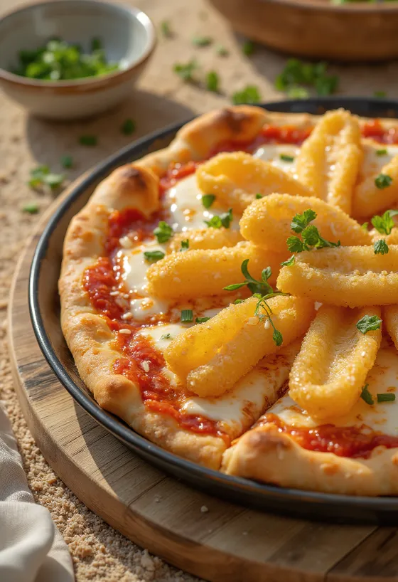 Tempura sebzeli Japon pizzası servis edilirken