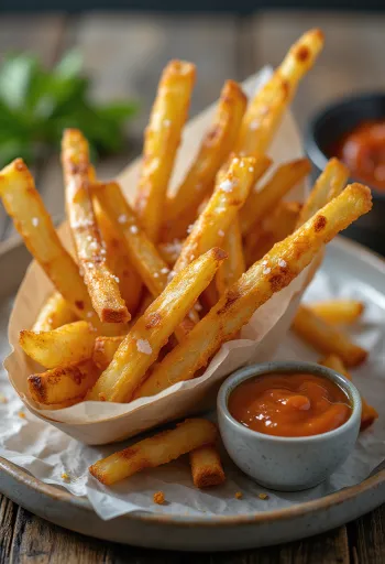 Altın renginde kızarmış, taze maydanoz serpilmiş fırında kereviz çubukları.