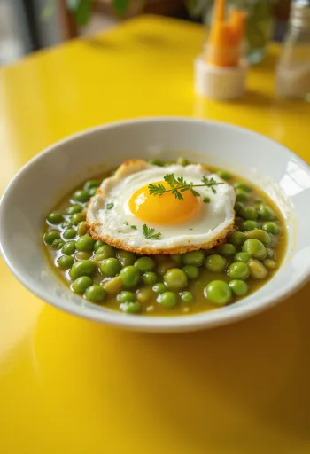 Taze maydanoz serpilmiş kremalı bezelye yemeği