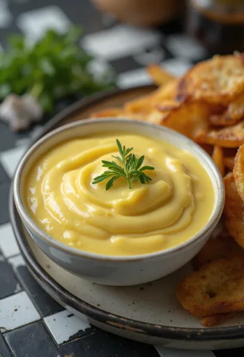 Izgara etlerle servis edilen Hardallı-sarımsaklı sos