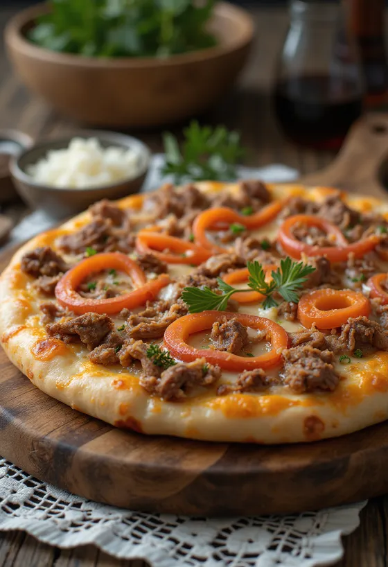 Sığır veya at etli Kazak usulü pizza