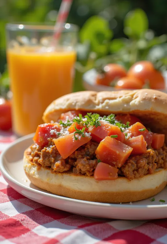 Bol domatesli klasik Sloppy Joe sandviçi, zengin kıymalı dolgusuyla