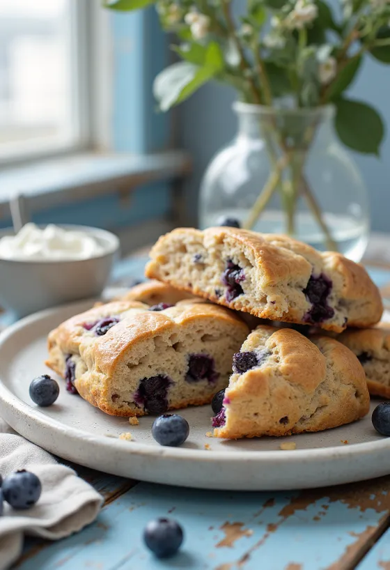 Servis edilmiş yaban mersinli protein scone