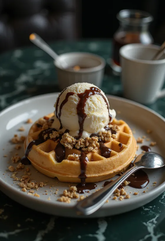 Servis edilmiş Dondurmalı Waffle