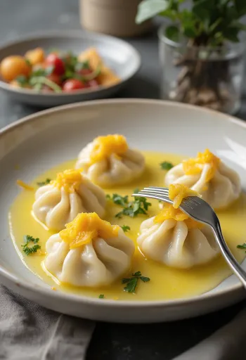 Peynirli dolgulu ve taze maydanozlu Peynirli Khinkali