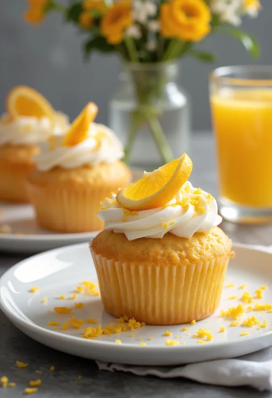 Servis edilmiş portakallı cupcake